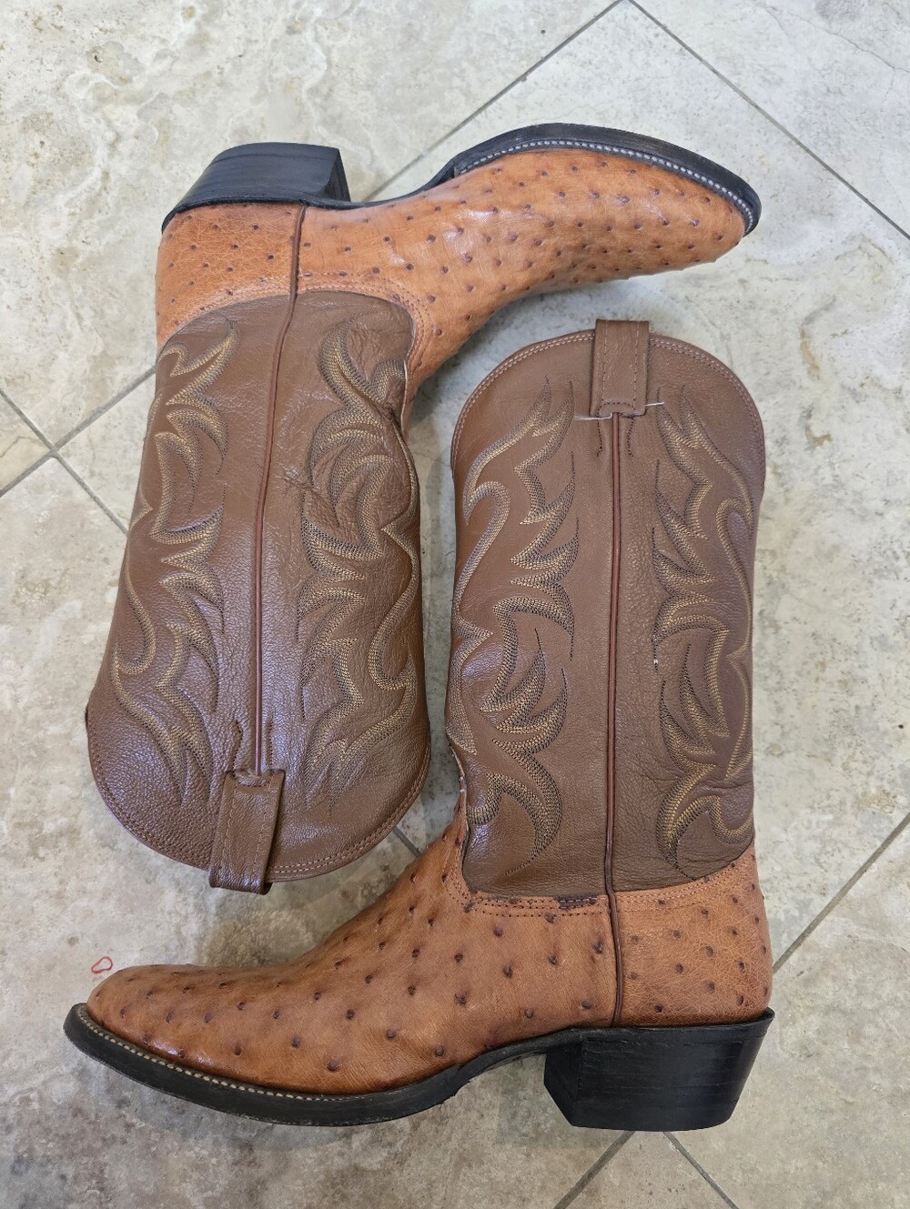 Vintage 70s Nocona Ostrich Cognac Leather Boots Men's 10.5 Western Cowboy - Picture 5 of 9